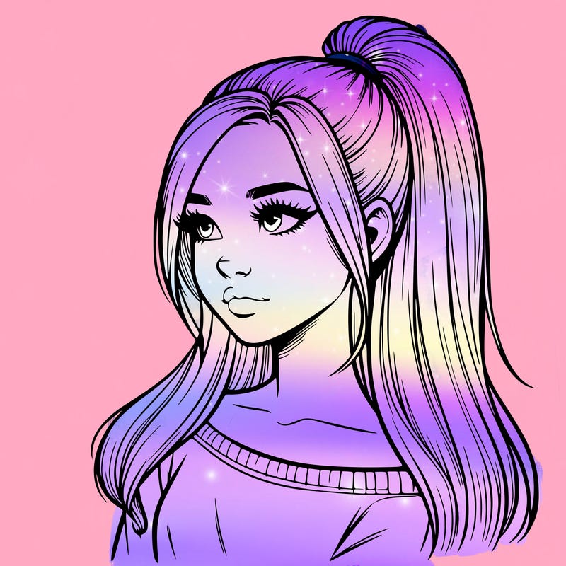 realistic girl with a high ponytail