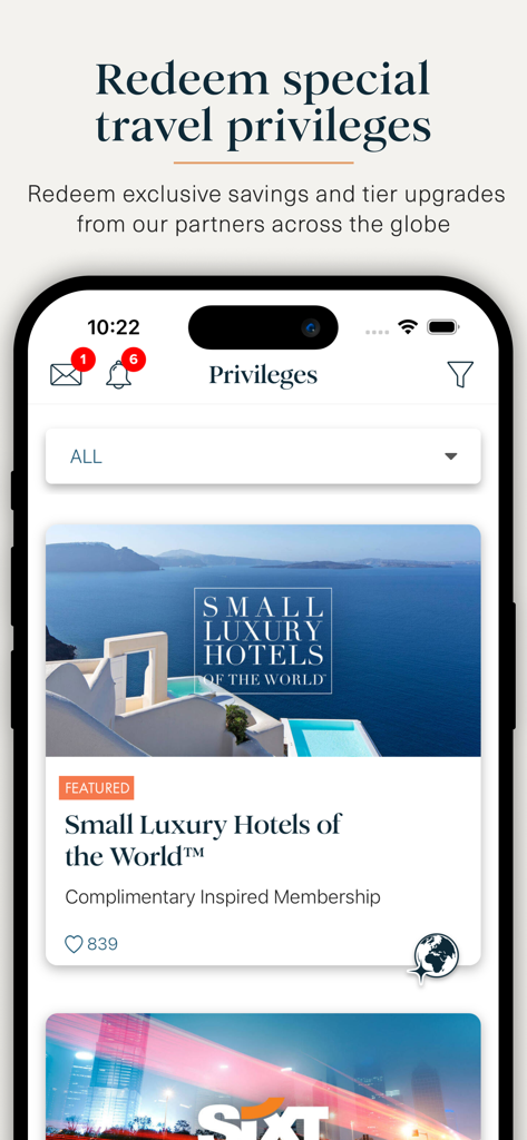 ASMALLWORLD - ASMALLWORLD app interface displaying exclusive travel privileges and luxury hotel memberships for members