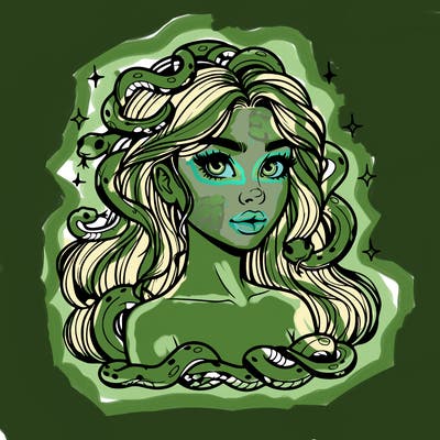 realistic girl with snakes as hair