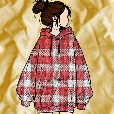 realistic girl with a oversized sweatshirt on and a bun