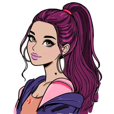 realistic girl with a high ponytail