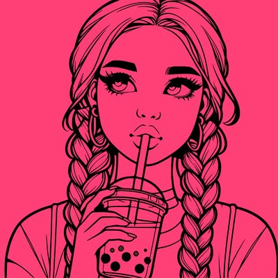 realistic girl with braided hair drinking boba