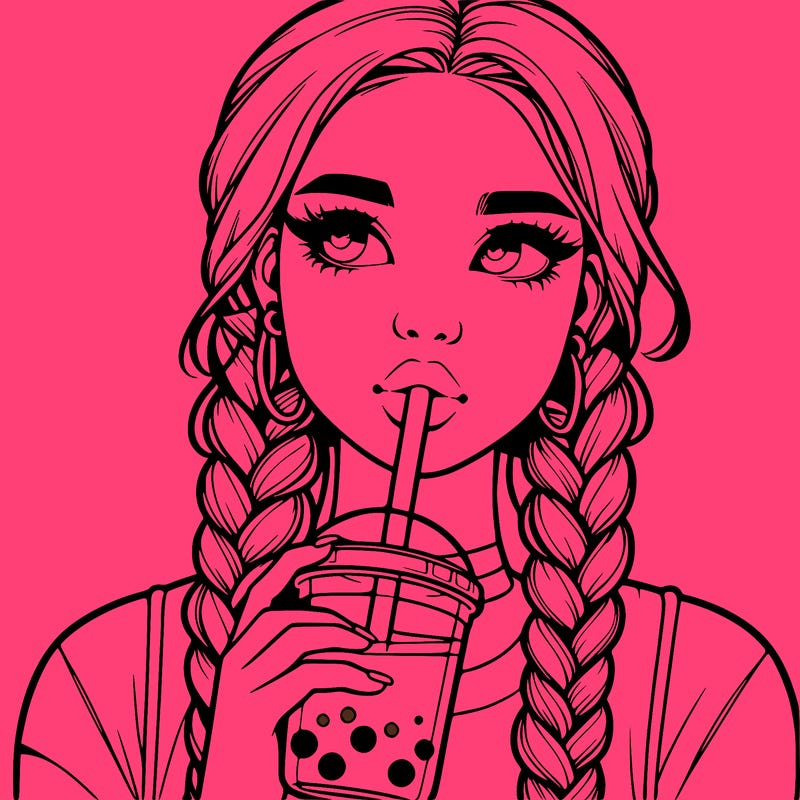 realistic girl with braided hair drinking boba