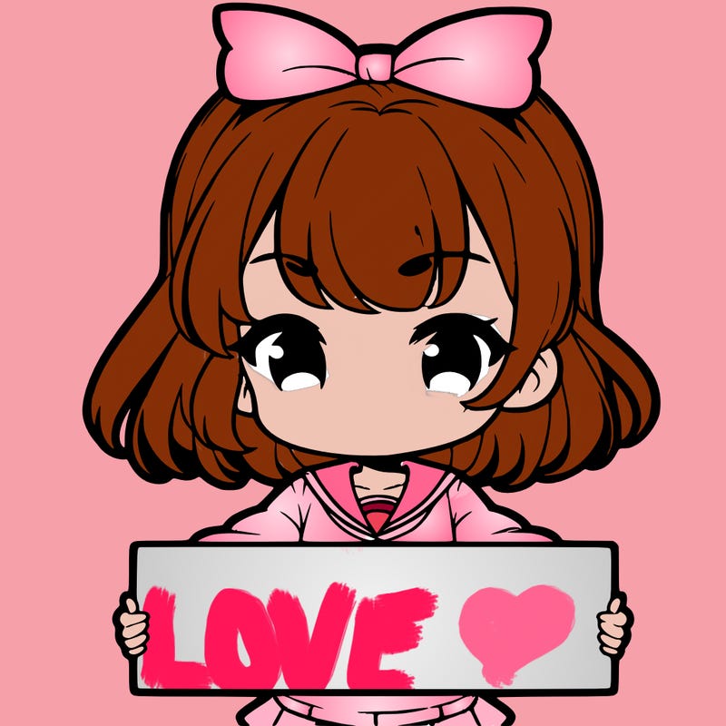 cute anime girl holding a sign