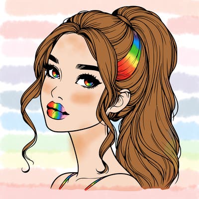 realistic girl with a ponytail on her hair and lips