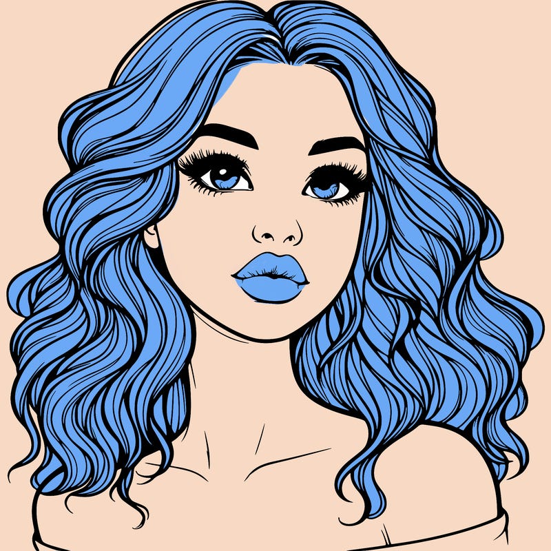 realistic girl with wavy hair and lips