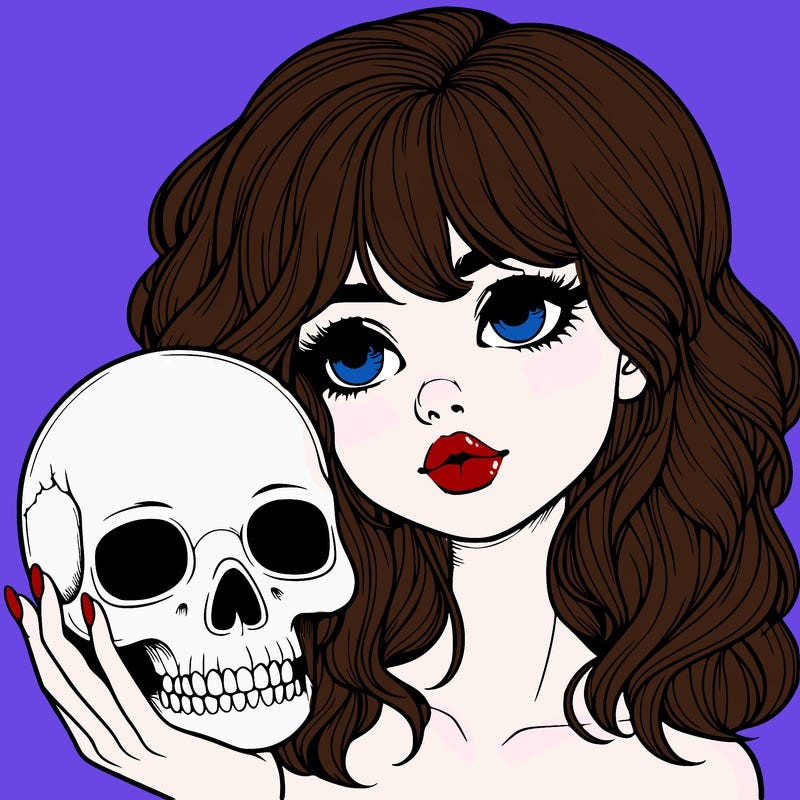 realistic girl holding a skull