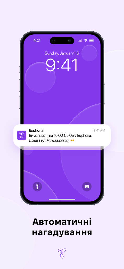 Euphoria - iPhone lock screen showing an automatic appointment reminder notification from the Euphoria beauty app