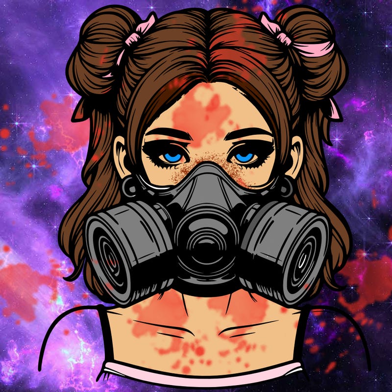 realistic lady wearing a gas mask