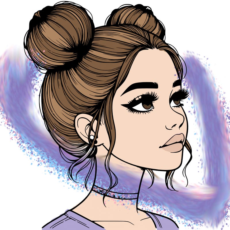 realistic girl with buns on the top of her head