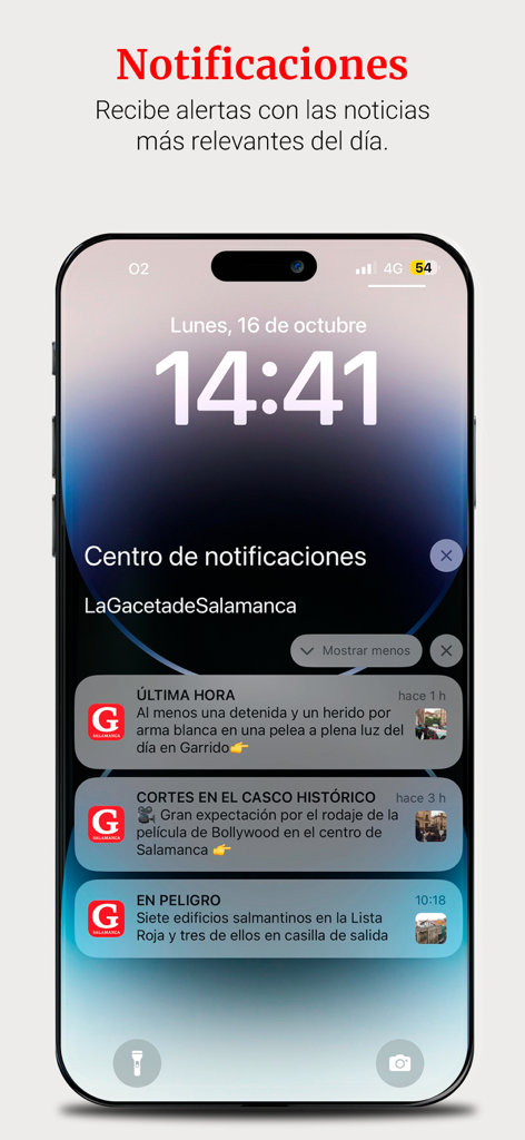 La Gaceta de Salamanca - iPhone lock screen showing real-time news notifications from the La Gaceta de Salamanca app