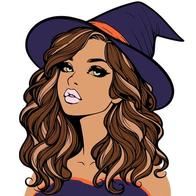 realistic witch girl with wavy hair and lips