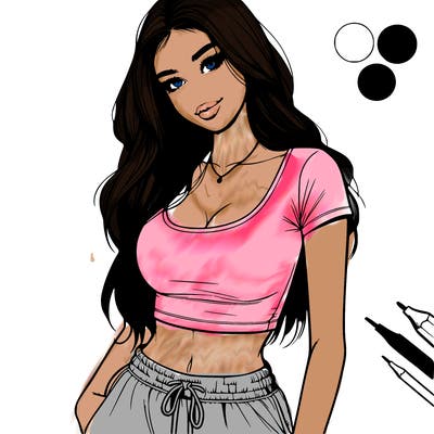 beautiful girl cropped tshirt and sweatpants realistic