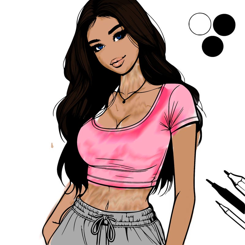 beautiful girl cropped tshirt and sweatpants realistic