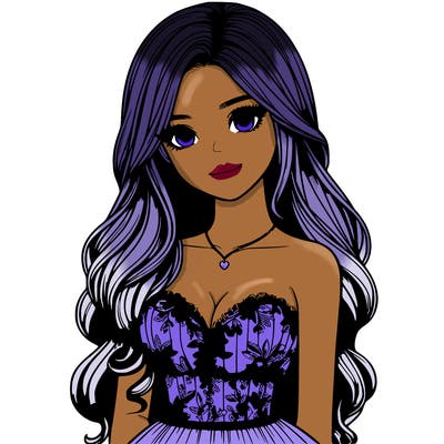 realistic girl with long hair and pretty prom dress