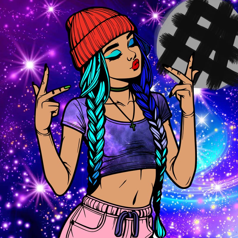 realistic teenage girl with braids and a beanie and crop top doing 🫶🏼