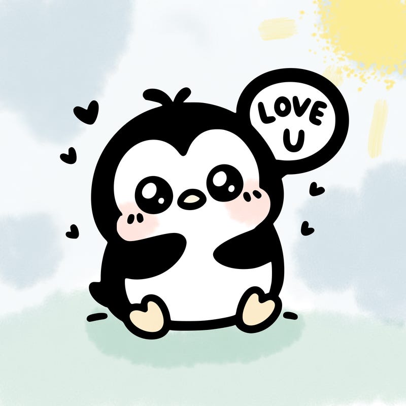 cute penguin saying “i love u”