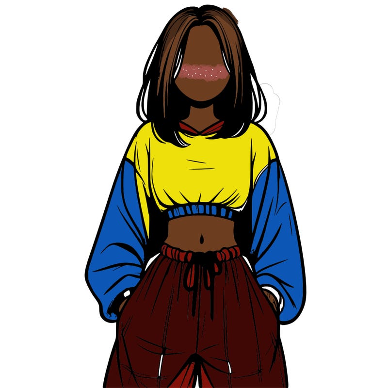 realistic girl faceless with baggy pants and a crop top