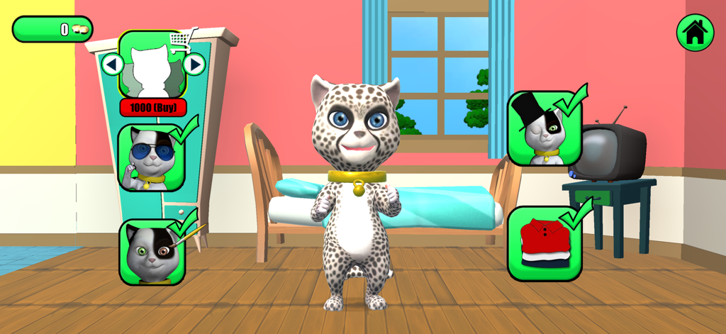Talking Baby Cat Max Pet Games - Virtual pet cat Max customization screen with outfits and skins
