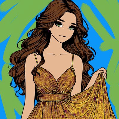 realistic girl in flowy silky prom dress