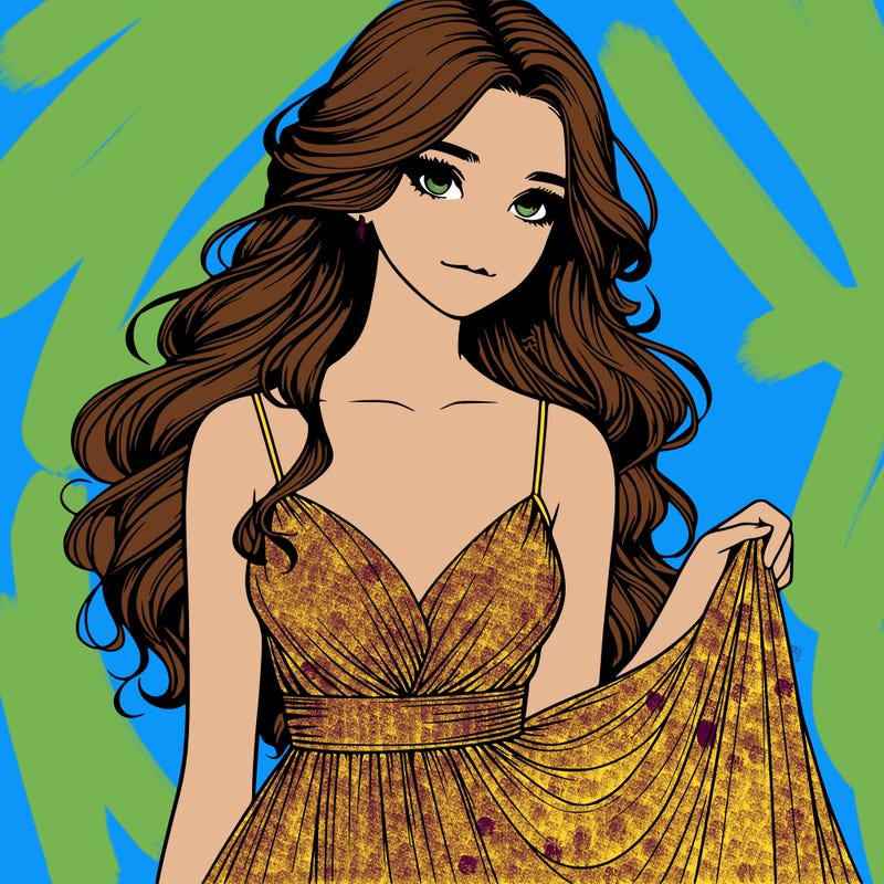 realistic girl in flowy silky prom dress