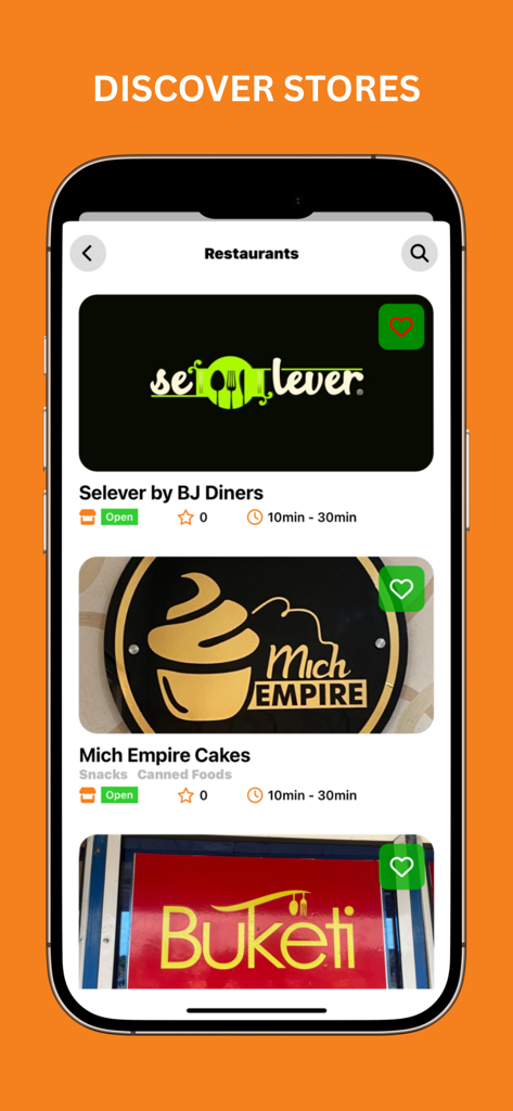 Interfaz de la aplicación móvil ASAP que muestra restaurantes y tiendas locales disponibles para entrega.