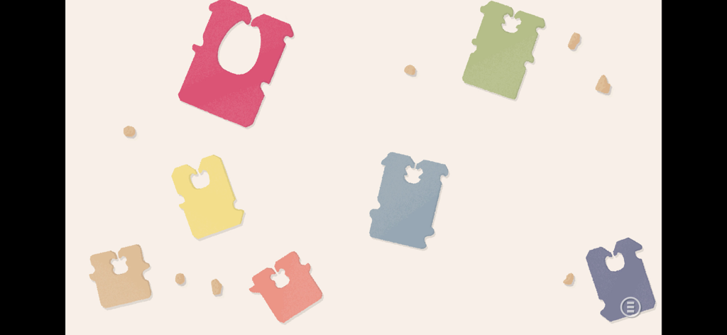 A Little to the Left - ミニマリストなパズルゲームで、明るい背景に散らばったカラフルなパンタグのコレクション。