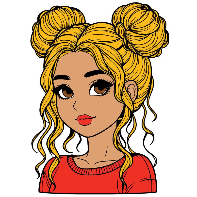 realistic girl with two buns in her hair