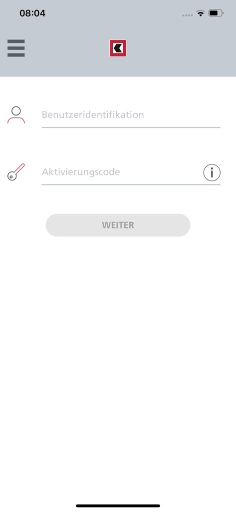 Registration screen for the BEKB smartLogin app with fields for user identification and activation code