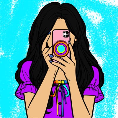 a realistic girl holding her phone taking pictures