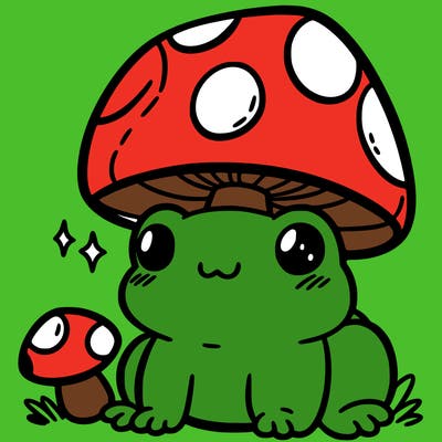 a cute frog with a mushroom hat
