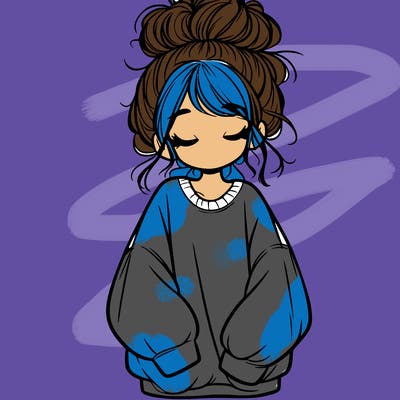 girl with baggy sweatshirt and messy bun