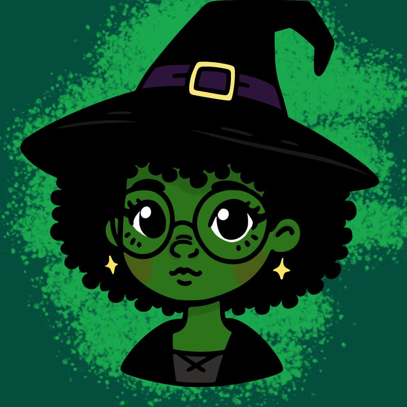 a black person who is a witch and has glasses