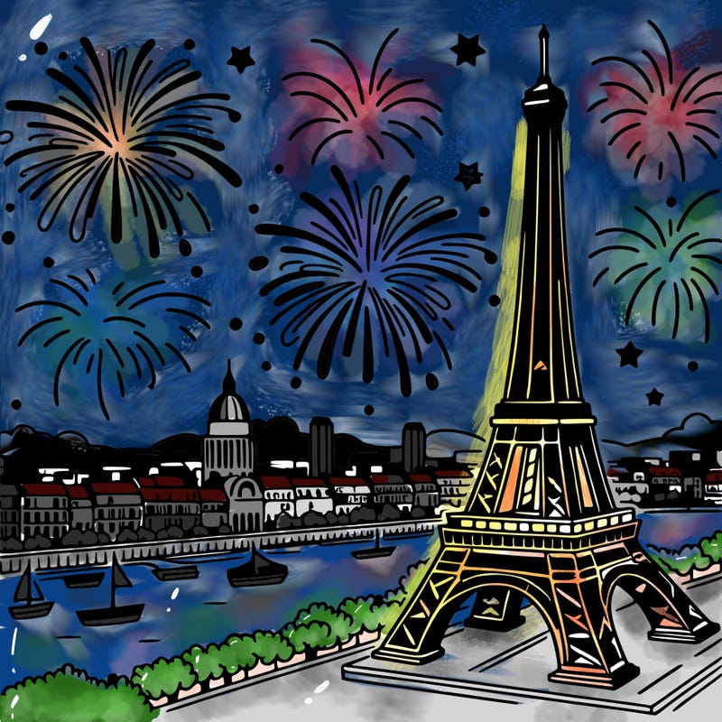 tour eiffel with fireworks