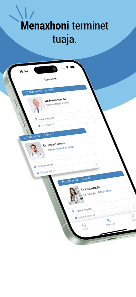 Doki Ai - Doki Ai app interface showing a list of scheduled medical appointments with various doctors