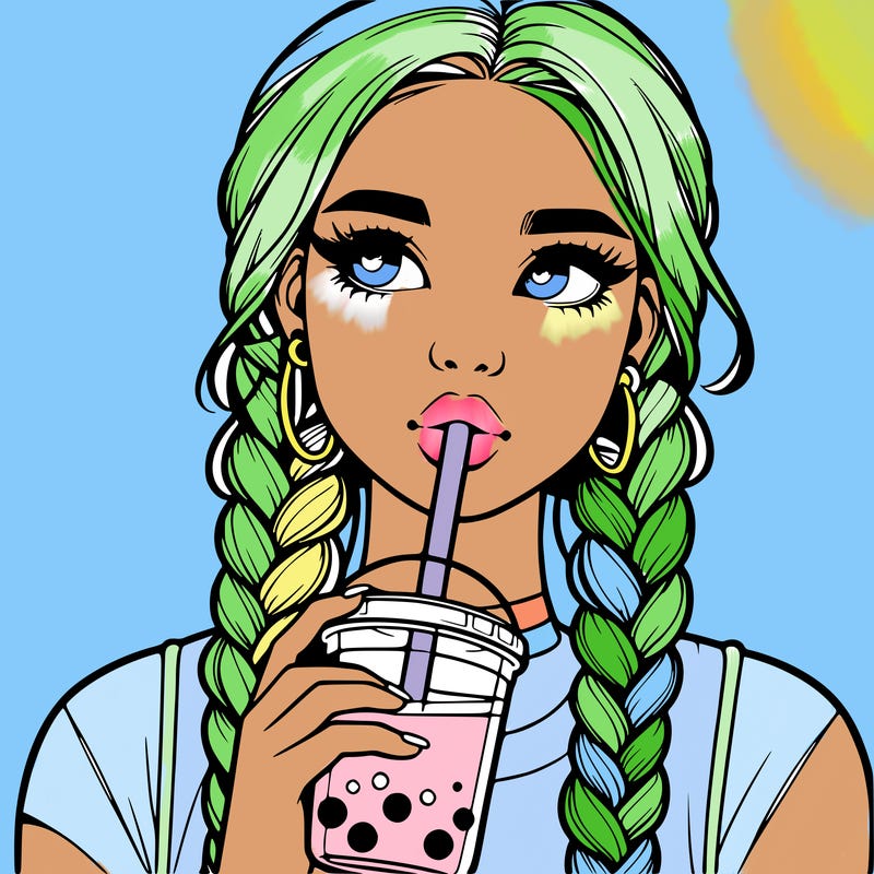 realistic girl with braided hair drinking boba