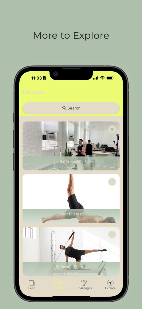 BP Pilates Academy - BP Pilates Academy mobile app screen showing options for Barre Fusion Mat Pilates and Reformer Pilates classes