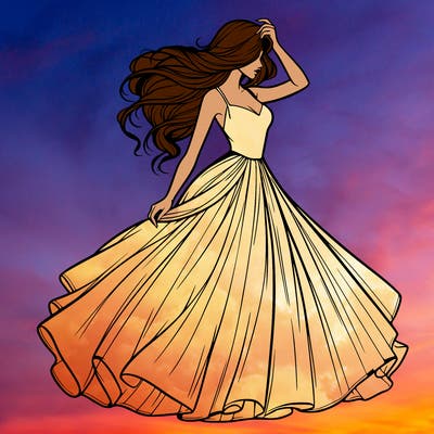 realistic woman with dress flowing in the wind