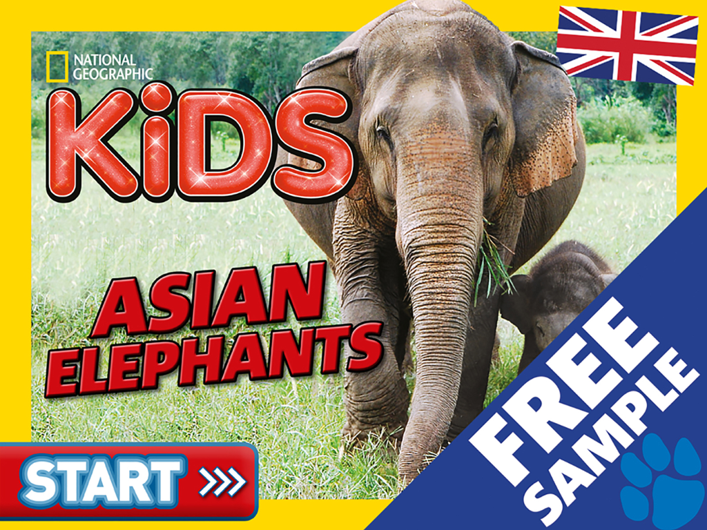 UK National Geographic Kids - UK National Geographic Kids app home screen featuring Asian elephants