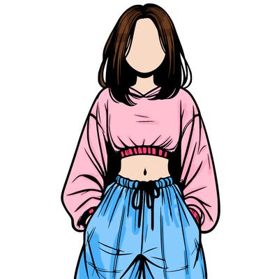 realistic girl faceless with baggy pants and a crop top
