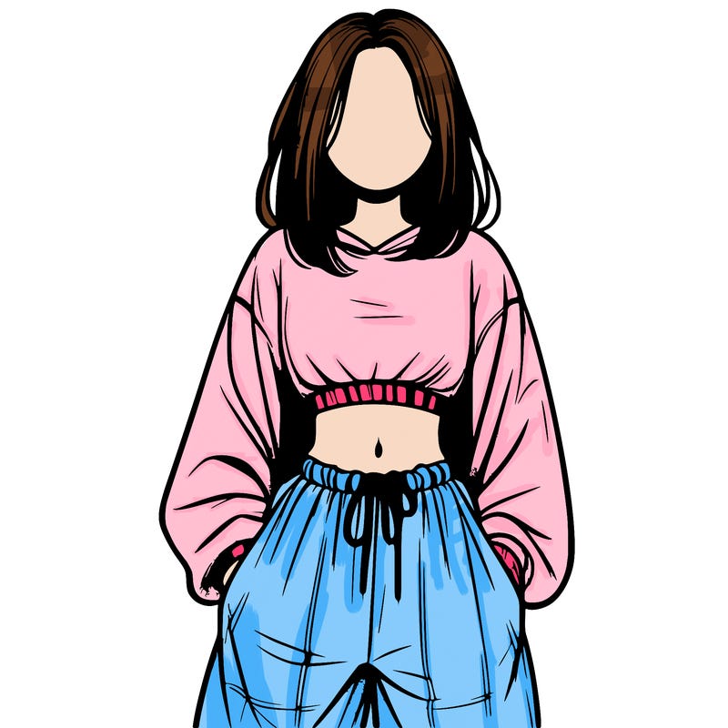 realistic girl faceless with baggy pants and a crop top