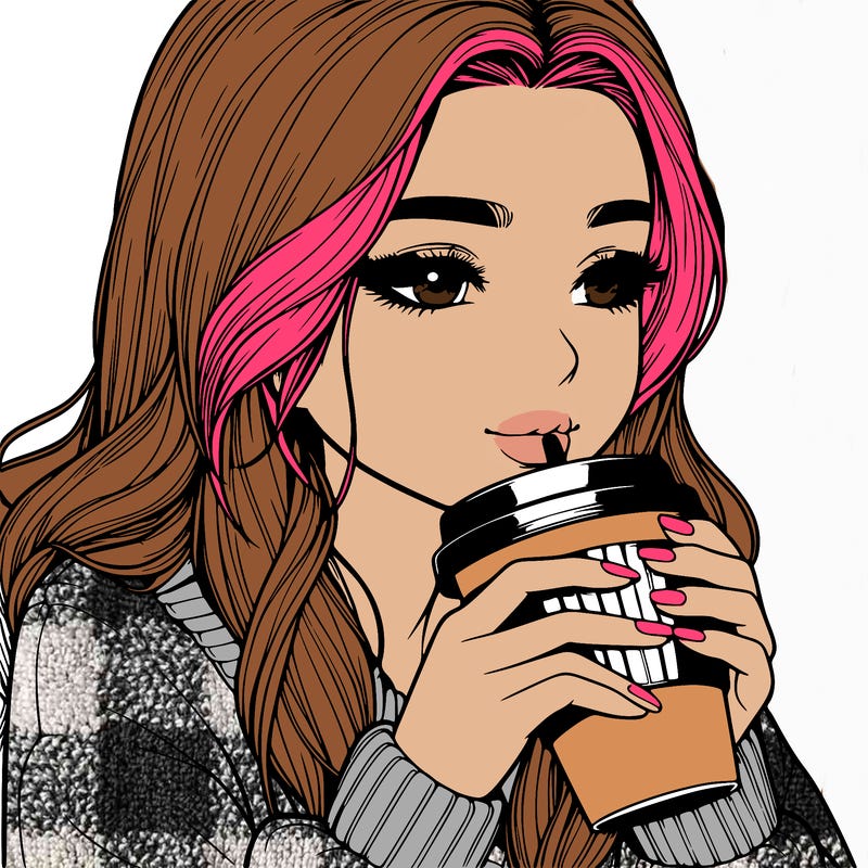 realistic girl drinking coffee