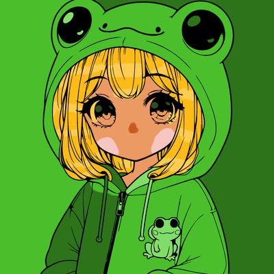 cute realistic girl in a froggy hoodie