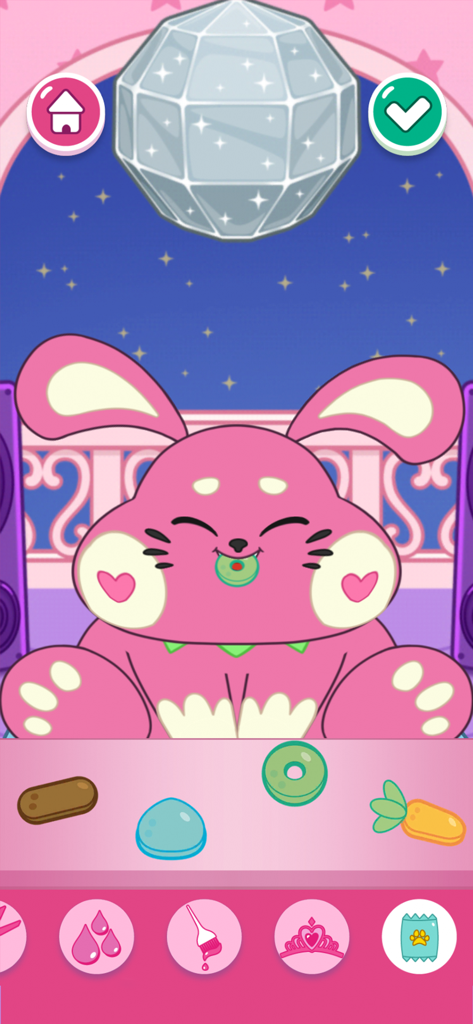 Love Diana Fashion Fabulous - Pink cartoon bunny character in the pet grooming screen of the Love Diana Fashion Fabulous app