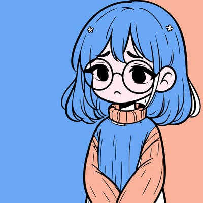 sad girl with glasses in a sweater