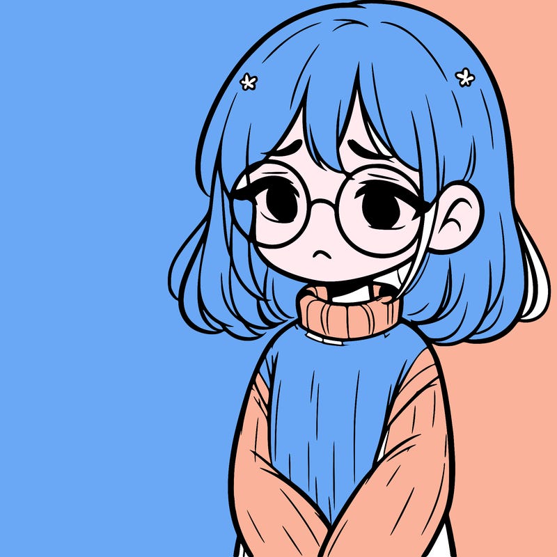 sad girl with glasses in a sweater