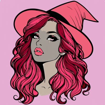 realistic witch girl with wavy hair and lips