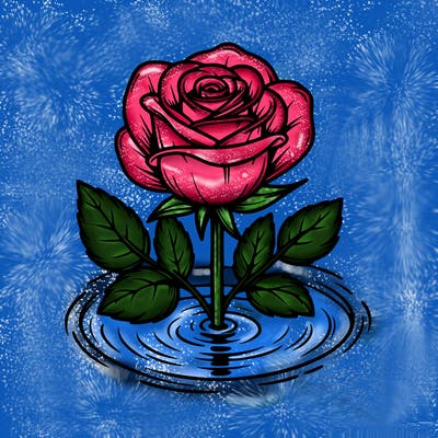 realistic single rose in water