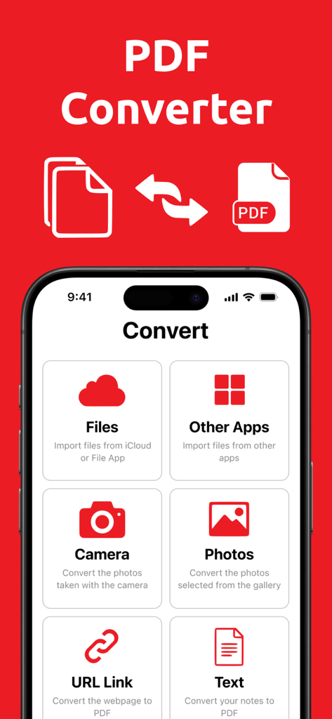 PDF Converter.ㅤ - Main interface of the PDF Converter app showing various file and document conversion options