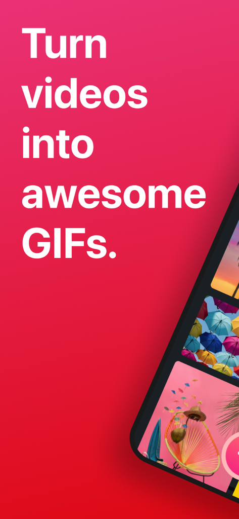 GIF Maker ◐ - GIF Maker App-Oberfläche mit dem Text 'Turn videos into awesome GIFs'